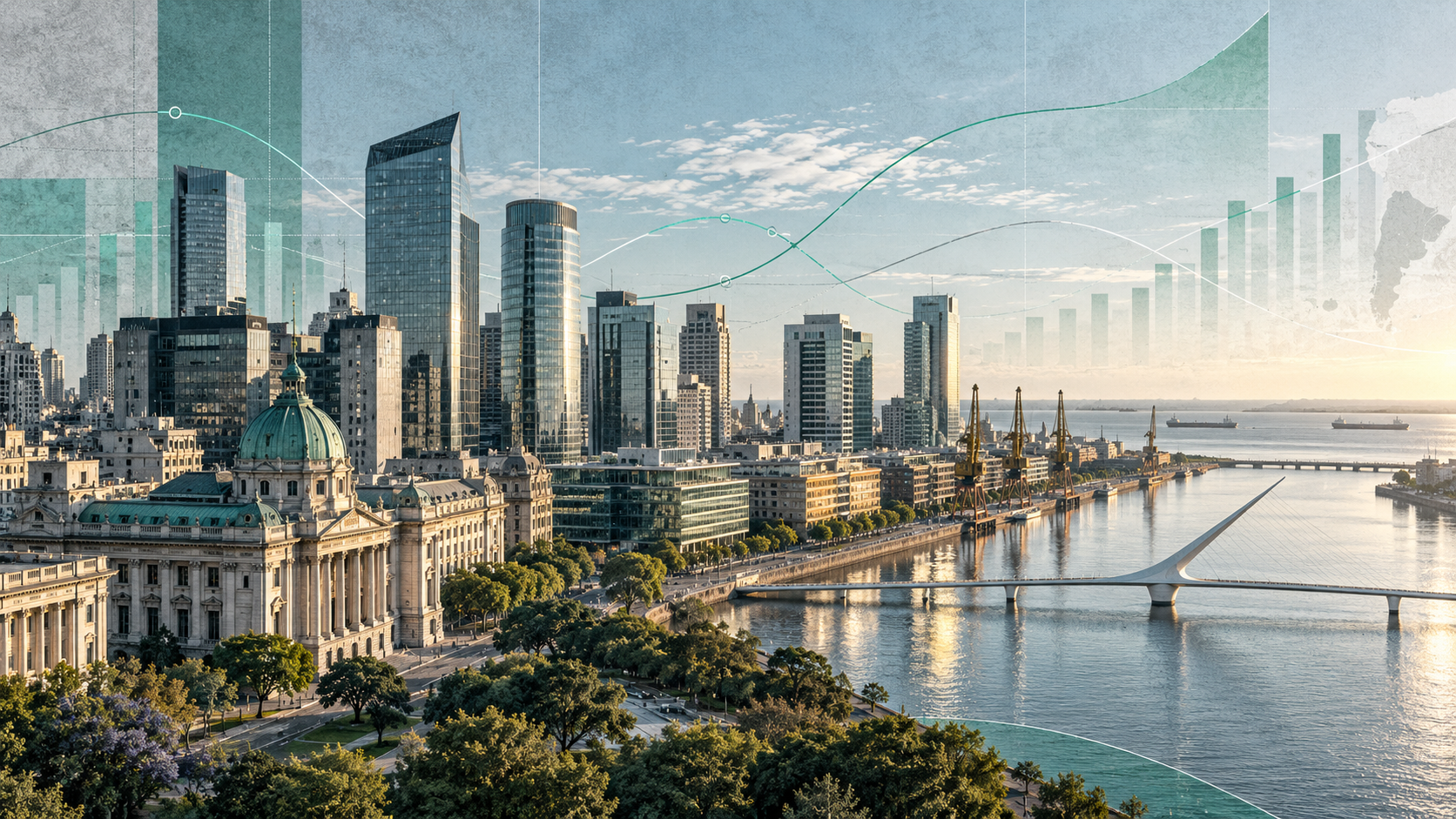 Buenos Aires skyline with financial lines illustrating Argentina’s stabilisation and capital-market test