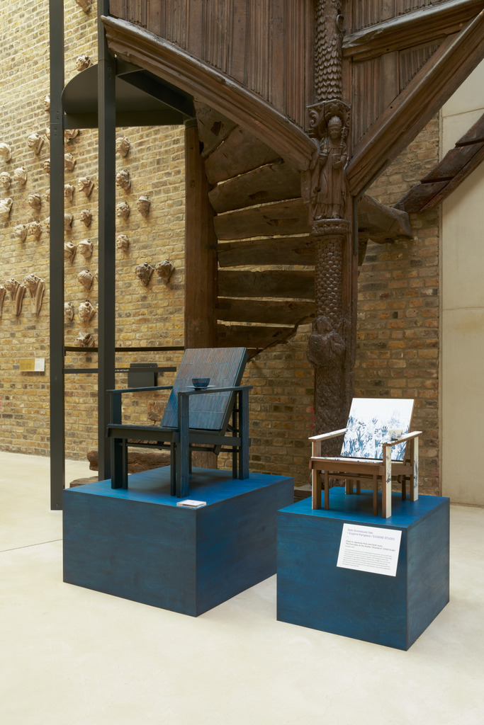 Seto sometsuke chairs in the Craft x Tech installation at the V&A