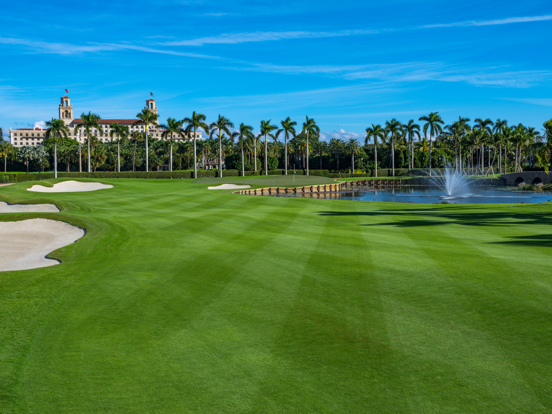 Ocean Course fairway and palm-lined green at The Breakers