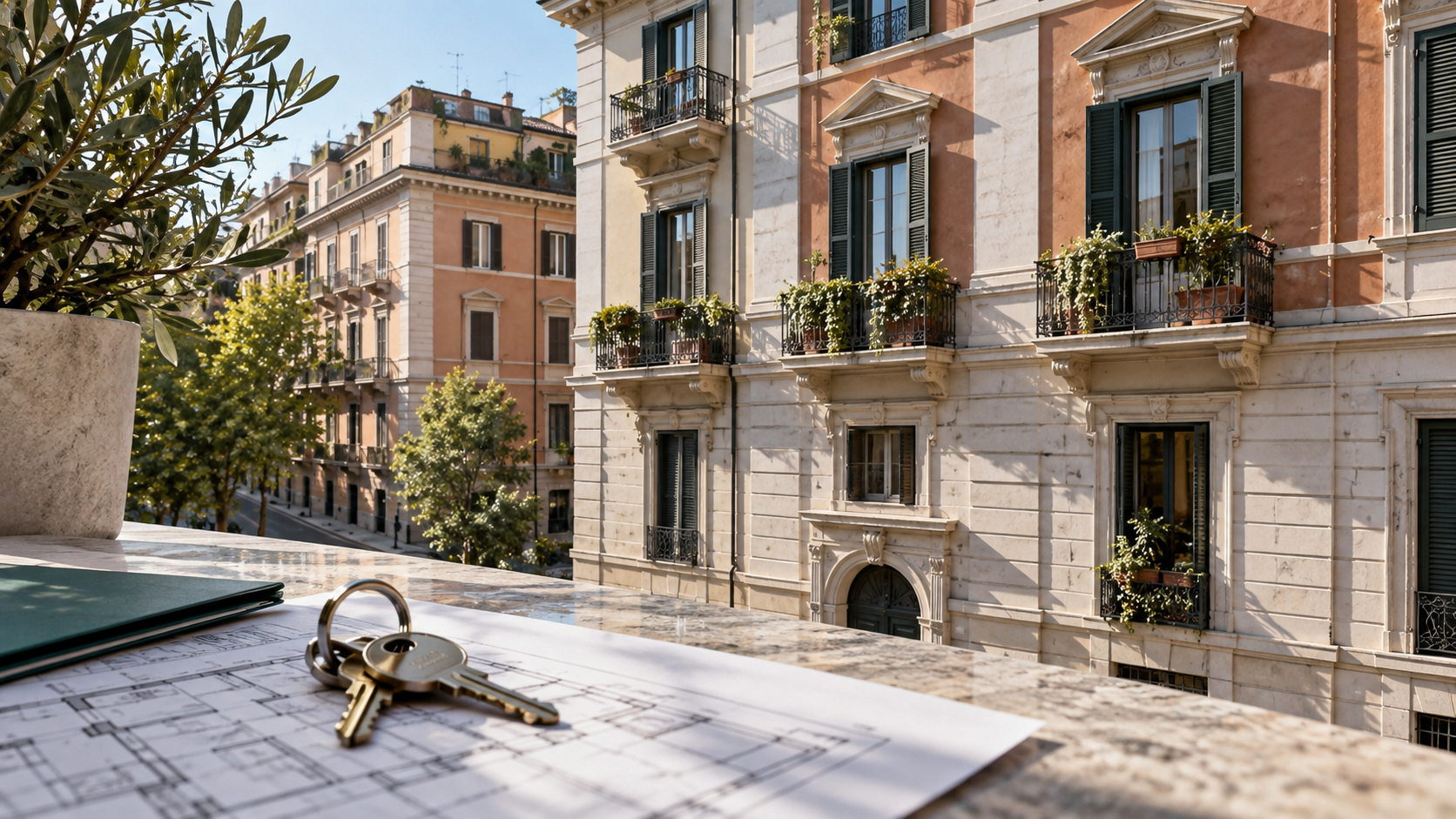 Apartment buildings and house keys illustrating the Italian mortgage market